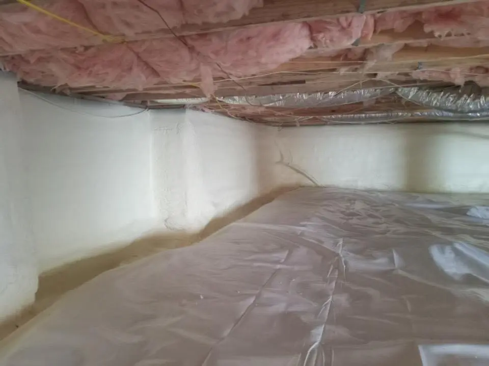 Crawl space encapsulation with closed-cell spray foam for Storm Damage Roof Repair in Farmington